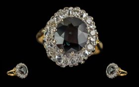 Ladies 18ct Gold Sapphire and Diamond Set Cluster Ring. Full Hallmark to Shank. The Large Faceted