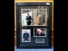 Michael Caine Interest - framed montage of photographs of Michael, largest one signed. Housed in