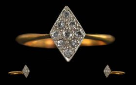 Ladies 18ct Gold Diamond Set Ring of Pleasing Form. Marked 18ct to Interior of Shank. Well Matched