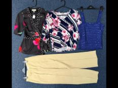 Three Ladies Designer Tops, comprising Coast Size 8 in black sateen feel fabric, with wrap style and