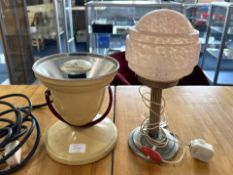 Vintage Art Deco Style Table Lamp, pink opaque glass in a tiered design, with stepped chrome