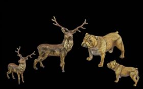 Two Cold Painted Bronze Bergman Style Figures, a stag 5'' x 5'' and a Bulldog 3'' x 5'', Bergman