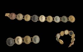 Victorian Period 1837 - 1901 Ladies 9ct Gold Bracelet Set with Nine Hardstone Portrait Cameo's.