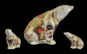 Royal Crown Derby Paperweight in the form of a Polar Bear, Old Imari pattern to body, red and gold