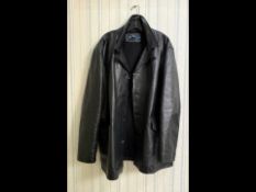 Mens Vintage Ralph Lauren Leather Biker Style Jacket - Black Leather With Metal Buttons, Slit