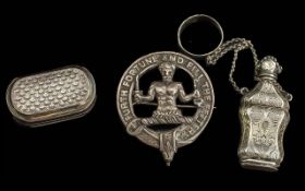 Collection of 925 Sterling SIlver Items. Includes Perfume Bottle, Vinaigrette Small Box and Brooch (