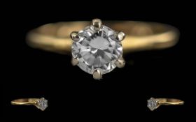 Ladies - Excellent Quality Modern 14ct Gold Single Stone Diamond Set Ring. Marked 14ct to Interior
