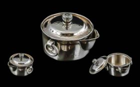 An English Arts & Crafts Silver Miniature Teapot or Caddy, circa 1900, of compressed globular form