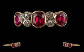 Antique Period Ladies 18ct Gold Pleasing 5 Stone Ruby and Diamond Set Ring. Marked to Interior of