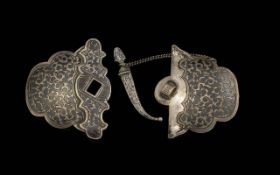 Russian Silver Neilio Worked Antique Buckle, of large size with a dagger device clasp, fully