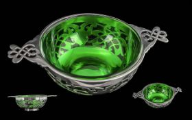 Mappin & Webb Edwardian Period 1902 - 1910 Fine Quality Two Handle Open Work Bowl with Glass