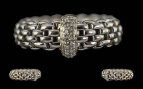 Fope Ladies Superb Fex'It Mesh 18ct Gold Diamond Set Dress Ring - Marked 18ct. Weight 7.3 Grams.