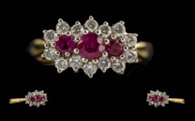 Ladies 18ct Gold Ruby and Diamond Set Ring. Full Hallmark to Interior of Shank. Rubies of Pleasing