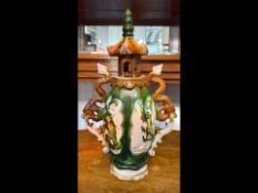 Large Chinese Tang Wine/Water Bottle, with three colour lead glaze and double handles shaped like