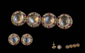 Victorian Period 1837 - 1901 Ladies 15ct Gold Moonstone Diamond Ruby Set Brooch with Matching 15ct