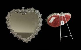Fine Quality Antique Dutch of German Cast Metal Love Token Heart Shaped Mirror, depicting a loving