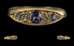 Edwardian Period 1902 - 1910 Ladies Sapphire / Diamond Set Ring of Pleasing Design. Full Hallmark