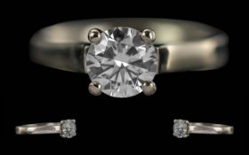 Ladies Superb Quality Platinum Single Stone Diamond Set Ring - Marked 950 Platinum. The Round