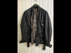 Mens Vintage Belstaff Roadmaster II Belted Wax Jacket - Black With Tartan Lining. Large Pockets To