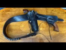 Reproduction Holster Belt with Bullets and two Revolvers.