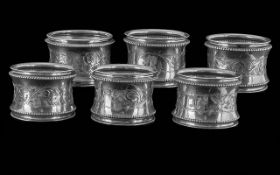 Set of Six Edwardian Silver Serviette Rings, Birmingham, dated 1906. Weight 3 oz. In fitted