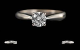 18ct White Gold Diamond Solitaire Ring, round modern cut diamond .56 cts, VS1 Clarity, E colour.
