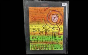 Modern Original Framed Oil Painting, by Darr Thompson, stylized graffiti design in bold colours