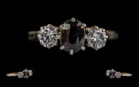 Ladies 18ct Gold 3 Stone Diamond and Sap
