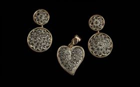 14ct Gold Earrings And Pendant, Pave Set