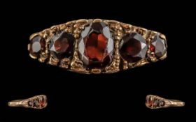 Ladies 9ct Gold Garnet Set Ring, Ornate