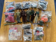 Box Containing a Collection of Action Men Figures, with outfits and accessories. Five figures with