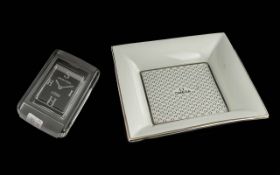 Cartier Paris Glass Dish, with silver rim, engraved Golf Tournament 1988. In fitted box. Together