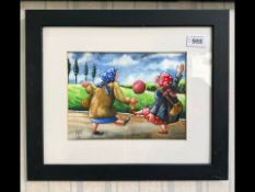 An Original Watercolour By P.M.K Paul.M.Kiernan - 'Grandma v Grandma' Overall Size 32 x 38.5 cm.