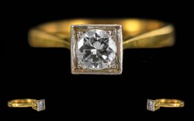 Ladies Excellent 18ct Gold and Platinum Set Single Stone Diamond Ring. Marked 18ct to Shank. The
