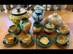 Large Box of Stoneware Pottery, to include a cheese dish, large lidded pot, large jug, cups,