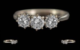 Ladies 18ct Gold 3 Stone Diamond Set Ring. Full Hallmark to Interior of Shank. Well Matched