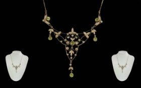 Victorian Period 1837 - 1901 Ladies Fine Quality Open Worked Necklace Set with Seed Pearls and