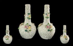 Pair of 19th Century Rudolstadt Snowball vases. Applied white flowers covering the surface with