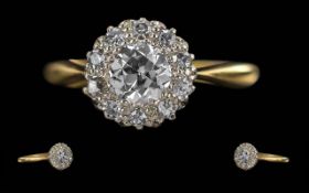 Ladies 18ct Gold Diamond Set Cluster Ring - Marked 18ct To Interior Of Shank. The Central