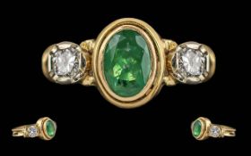Ladies - Pleasing Quality 18ct Gold Diamond and Emerald Set Ring. Marked 750 to Interior of Shank.
