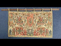 Vintage Tapestry Wall Hanging, suspended on a wooden pole, 48'' x 31'', pole width 64''. Depicts