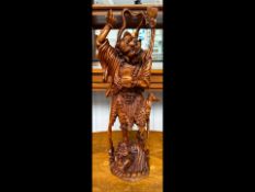 Large Wooden Carving Of A Mythical Creature - Carving Well Done, Glass Eyes. Stands At An Impressive