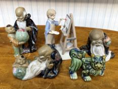 Three Chinese Export Mud Men Figures, and a Foo Dog figure. Together with a Leonardo Collection