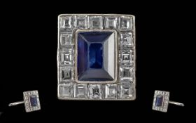 Art Deco Period 1930's Ladies Quality Platinum Blue Sapphire and Diamond Set Dress Ring of