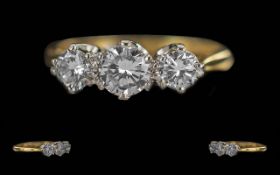 Ladies 18ct Gold 3 Stone Diamond Set Ring - Marked 18ct To Interior Of Shank. The Well Matched