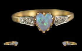Edwardian Period 1902 - 1910 Ladies 18ct Gold Opal and Diamond Set Ring. Marked 18ct and Platinum to