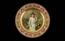19th Century Vienna Cabinet Plate, hand painted, gilt border, image depicting 'Summer' signed