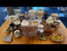 Large Box of Mid-Century Pottery, to include jugs, vases, ornaments, lidded pots, plates, etc.