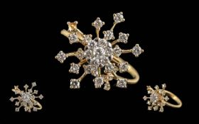 Ladies Pleasing Designed 18ct Gold Star-burst Diamond Set Ring. Marked 18ct - 750 to Shank. Well