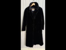 Ladies Long Black White Heart Faux Fur Coat - Lovely Soft Faux Fur. With Slit Pockets. Size 10 On